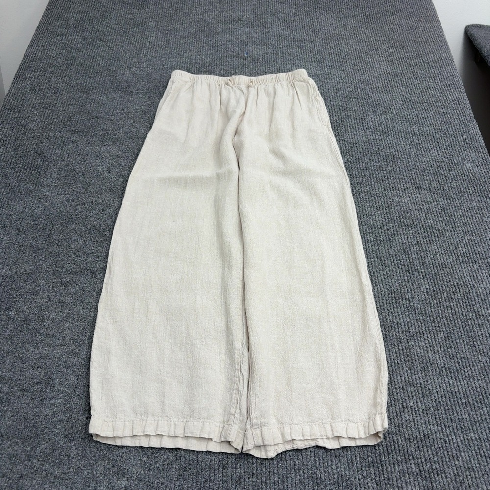 C&C California Pants Womens S Beige Linen Wide Leg Drawstring Casual Boho Summer